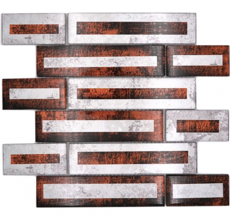 Muestra de la mano de mosaico de vidrio mosaico de azulejos 2D-look marrón plata gris sombreado MOS88-W1_m