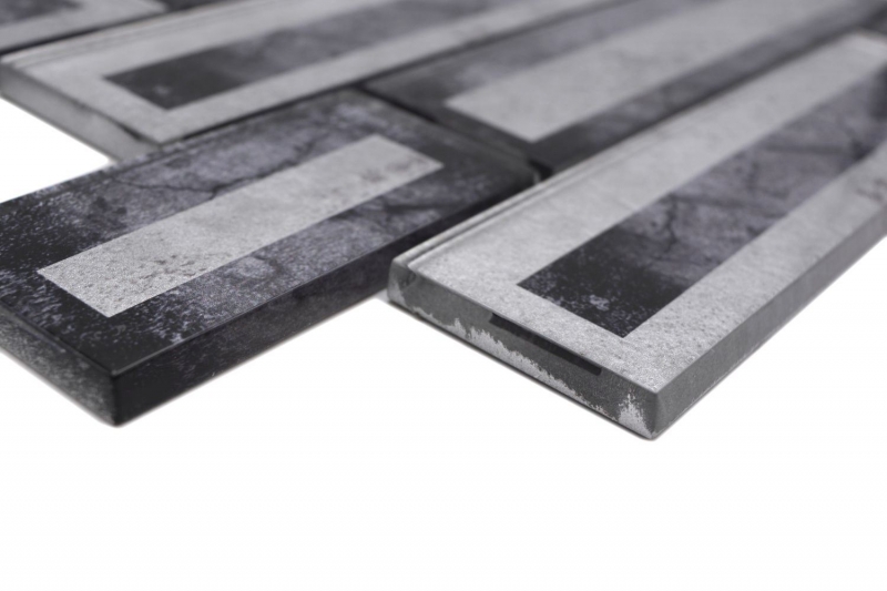 Muestra de mano mosaico de vidrio mosaico azulejo 2D look negro plata gris sombreado MOS88-W5_m