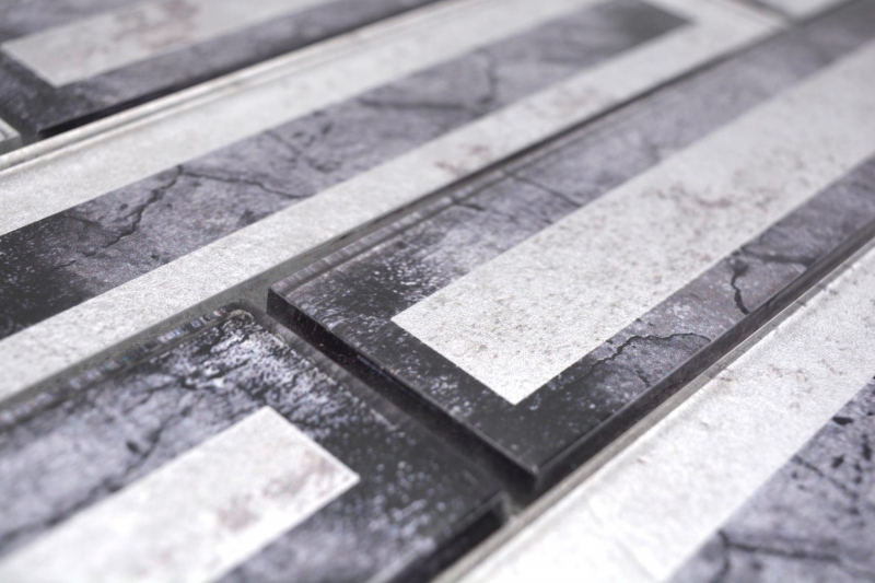Muestra de mano mosaico de vidrio mosaico azulejo 2D look negro plata gris sombreado MOS88-W5_m