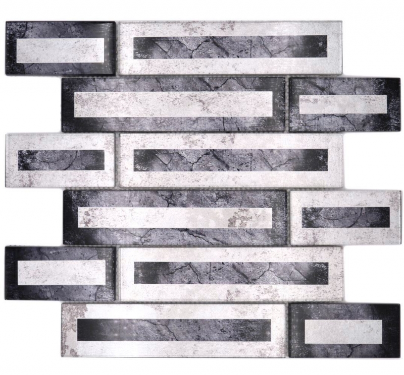 Muestra de mano mosaico de vidrio mosaico azulejo 2D look negro plata gris sombreado MOS88-W5_m