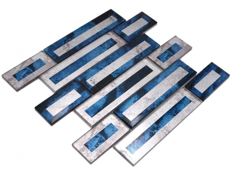 Muestra de mano mosaico de vidrio mosaico azulejo 2D look negro azul gris sombreado MOS88-W9_m