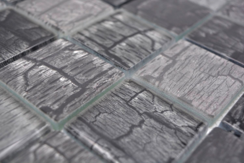 Muestra de mano mosaico de vidrio mosaico azulejo aspecto piedra gris bosque gris oscuro MOS88-88P_m