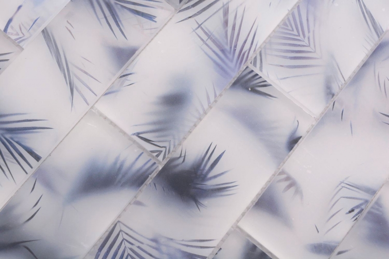 Muestra de mano mosaico de vidrio mosaico azulejo compuesto blanco azul mate hoja mirada MOS88-FL34_m