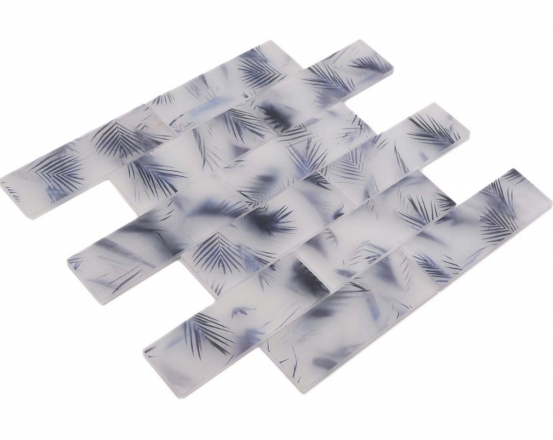 Muestra de mano mosaico de vidrio mosaico azulejo compuesto blanco azul mate hoja mirada MOS88-FL34_m