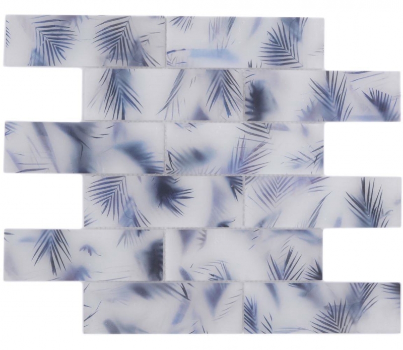 Muestra de mano mosaico de vidrio mosaico azulejo compuesto blanco azul mate hoja mirada MOS88-FL34_m