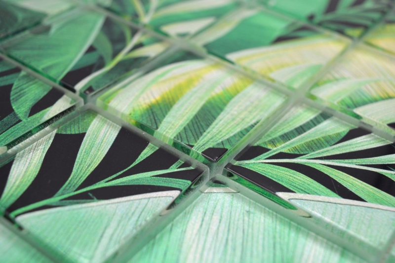 Muestra de mano mosaico de vidrio mosaico azulejo selva tropical verde hojas óptica MOS88-Pic01_m