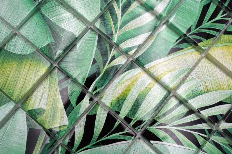 Muestra de mano mosaico de vidrio mosaico azulejo selva tropical verde hojas óptica MOS88-Pic01_m