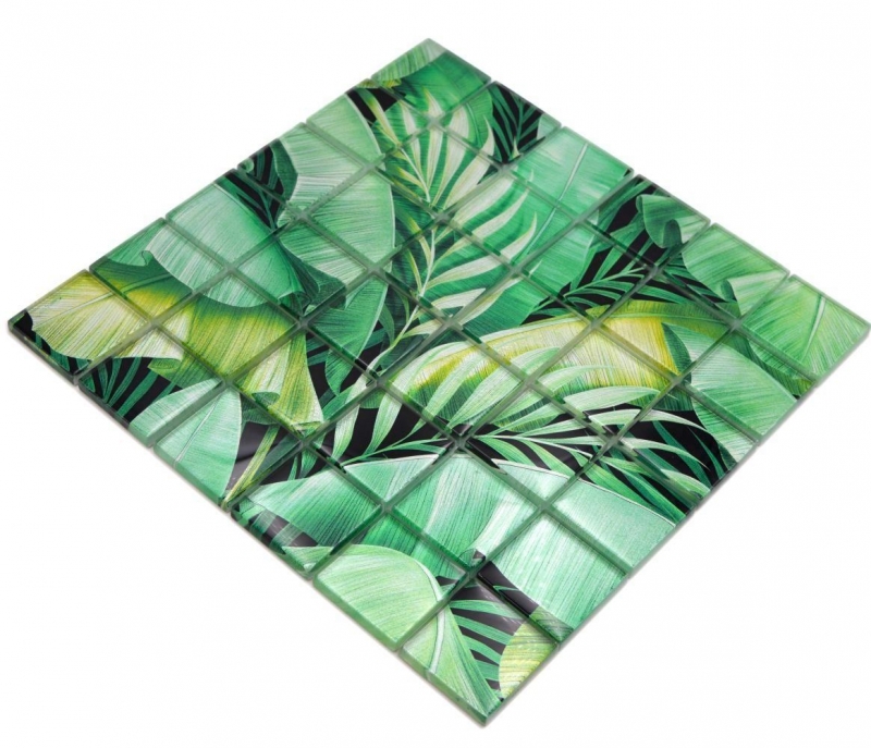 Muestra de mano mosaico de vidrio mosaico azulejo selva tropical verde hojas óptica MOS88-Pic01_m
