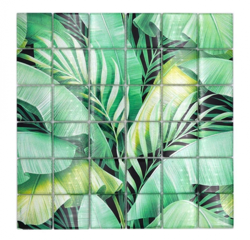 Muestra de mano mosaico de vidrio mosaico azulejo selva tropical verde hojas óptica MOS88-Pic01_m