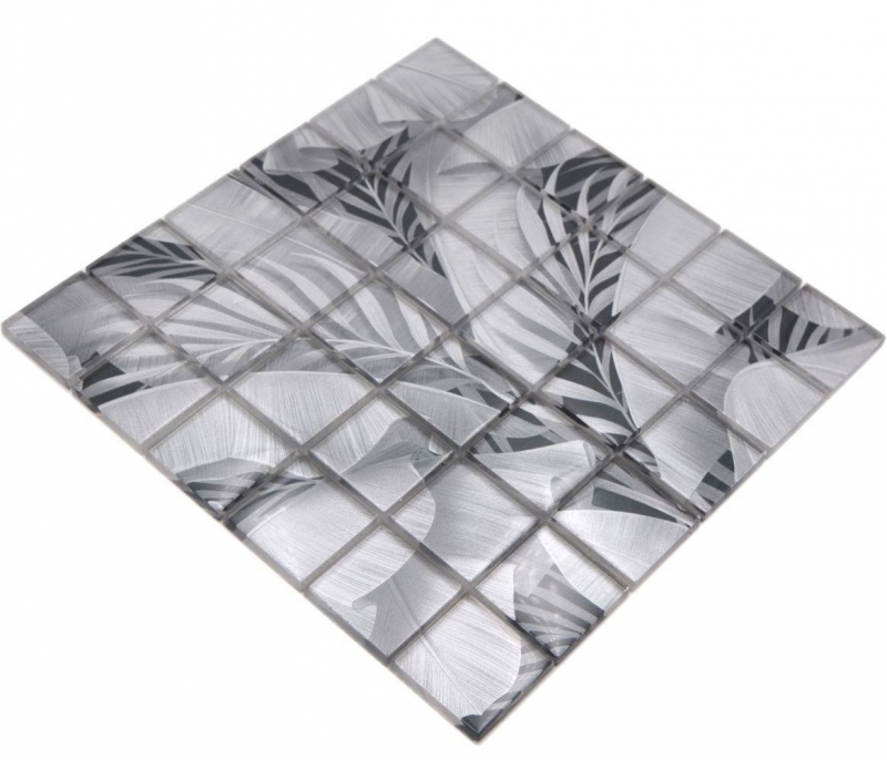 Muestra de mano mosaico de vidrio mosaico azulejo rainforest gris hojas óptica MOS88-Pic03_m