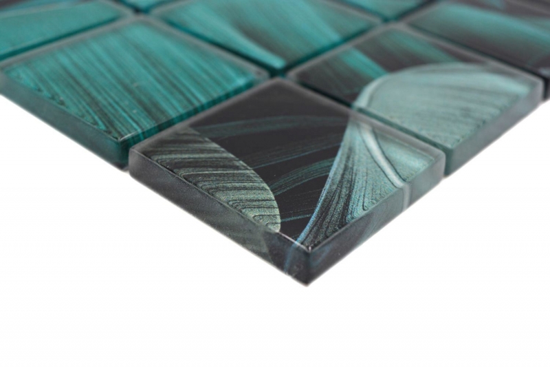 Muestra de mano mosaico de vidrio mosaico azulejo rainforest verde negro hojas óptica MOS88-Pic05_m