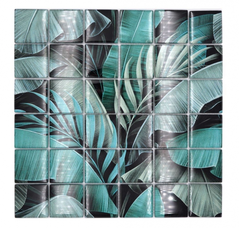 Muestra de mano mosaico de vidrio mosaico azulejo rainforest verde negro hojas óptica MOS88-Pic05_m