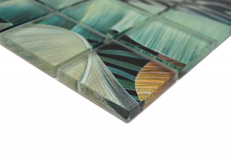 Muestra de mano mosaico de vidrio mosaico azulejo selva tropical verde marrón hojas mirada MOS88-Pic07_m