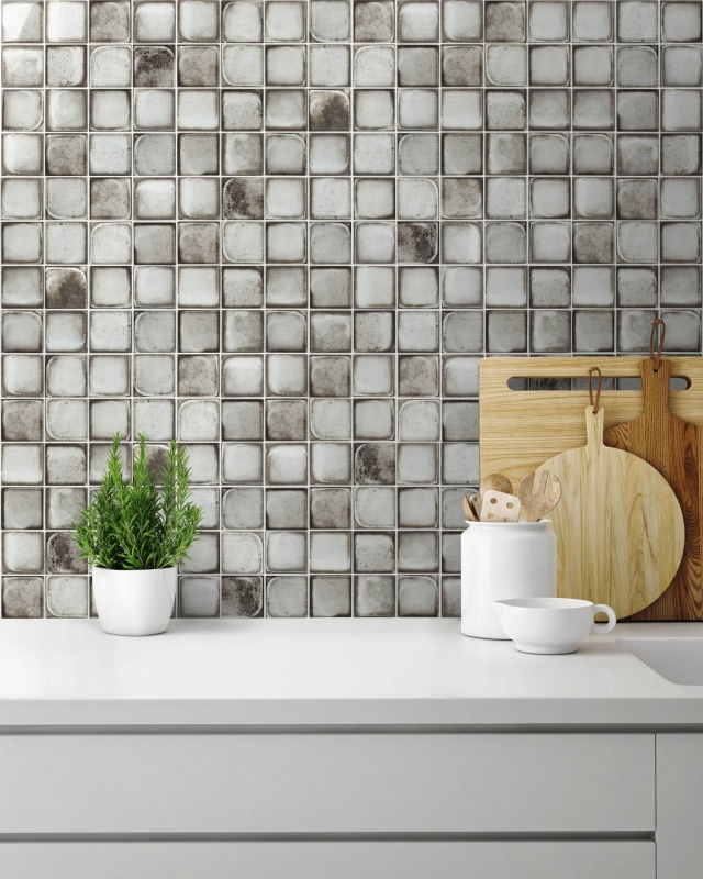 Muestra de mano mosaico de vidrio mosaico azulejo retro vinatage cemento estilo urbano gris MOS88-S04_m