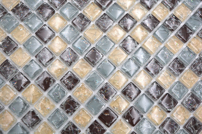 Muestra de mano mosaico de vidrio mosaico azulejo roto gris beige marrón MOS92-1302_m