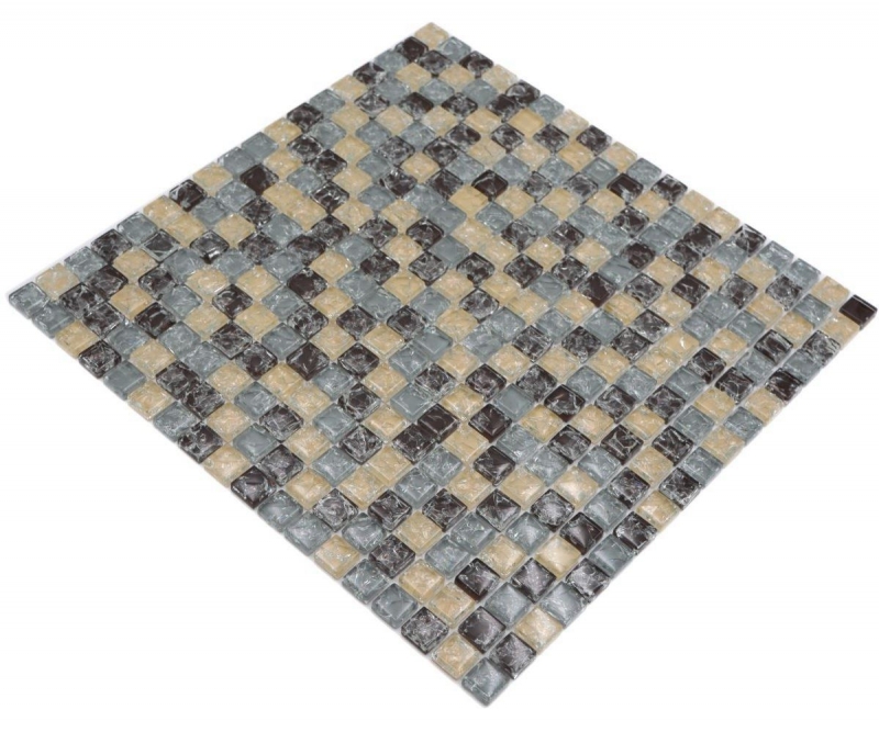 Muestra de mano mosaico de vidrio mosaico azulejo roto gris beige marrón MOS92-1302_m