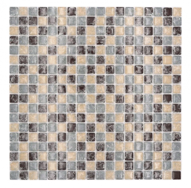 Muestra de mano mosaico de vidrio mosaico azulejo roto gris beige marrón MOS92-1302_m