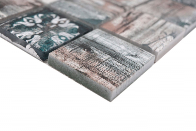 Muestra de mano mosaico de vidrio mosaico azulejo Medio Vintage Patchwork gris marrón pastel verde efecto madera ornamento MOS160-W900_m