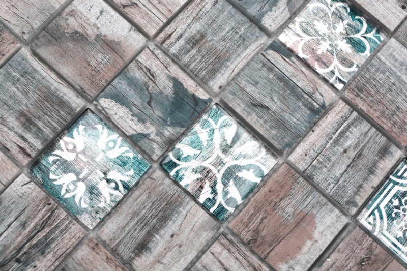 Muestra de mano mosaico de vidrio mosaico azulejo Medio Vintage Patchwork gris marrón pastel verde efecto madera ornamento MOS160-W900_m