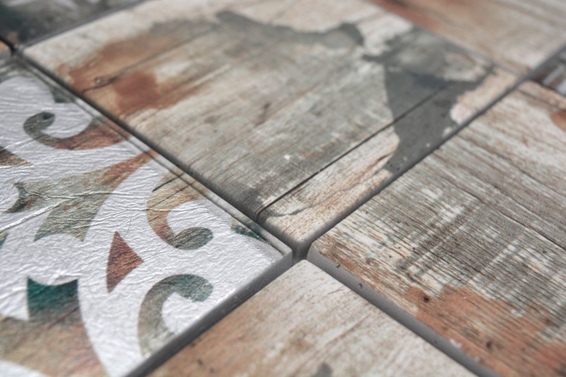 Muestra de mano mosaico de vidrio mosaico azulejo Piastrella Vintage Patchwork beige efecto madera ornamento MOS160-W750_m