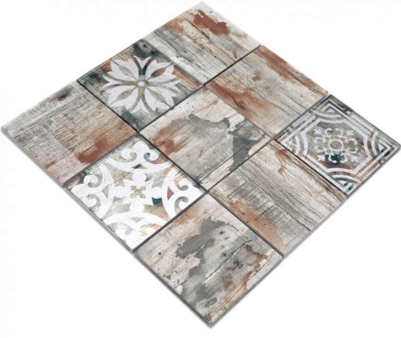 Muestra de mano mosaico de vidrio mosaico azulejo Piastrella Vintage Patchwork beige efecto madera ornamento MOS160-W750_m