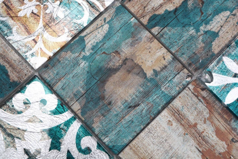 Muestra de mano mosaico de vidrio mosaico azulejo Piastrella Vintage Patchwork beige pertrol efecto madera ornamento MOS160-W850_m