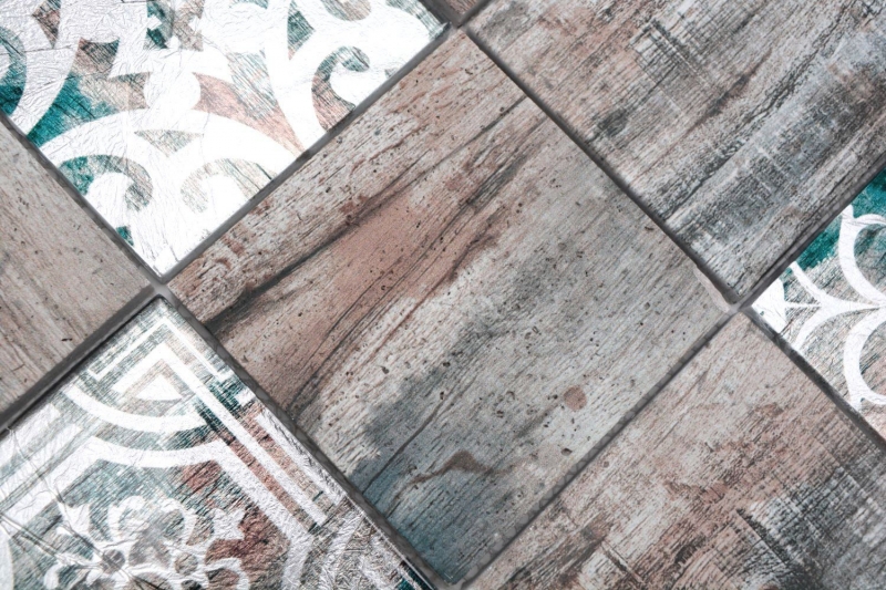 Muestra de mano mosaico de vidrio mosaico azulejo Piastrella vintage patchwork gris marrón verde pastel efecto madera ornamento MOS160-W950_m