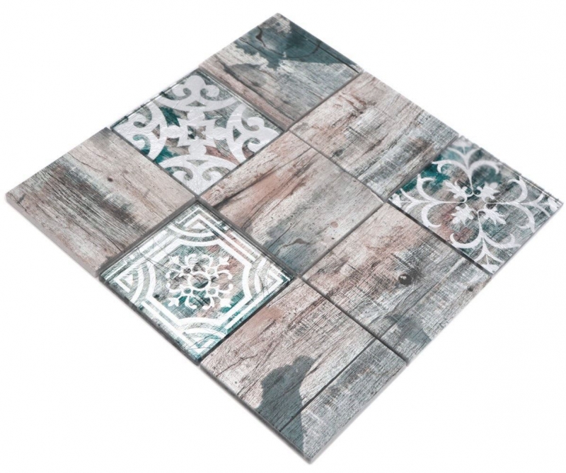 Muestra de mano mosaico de vidrio mosaico azulejo Piastrella vintage patchwork gris marrón verde pastel efecto madera ornamento MOS160-W950_m