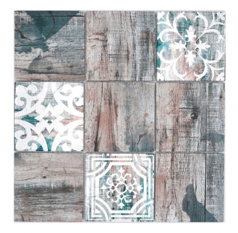 Muestra de mano mosaico de vidrio mosaico azulejo Piastrella vintage patchwork gris marrón verde pastel efecto madera ornamento MOS160-W950_m