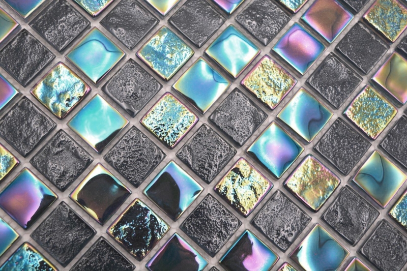 Mano patrón de vidrio mosaico mosaico azulejo pequeño flip flop iridiscente negro zafiro multicolor MOS65-S65_m