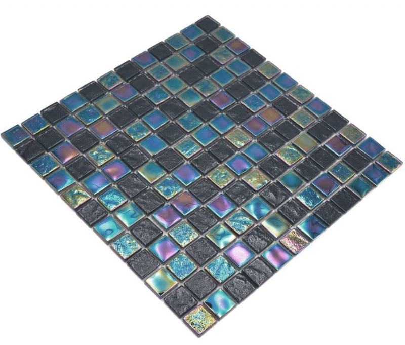Mano patrón de vidrio mosaico mosaico azulejo pequeño flip flop iridiscente negro zafiro multicolor MOS65-S65_m