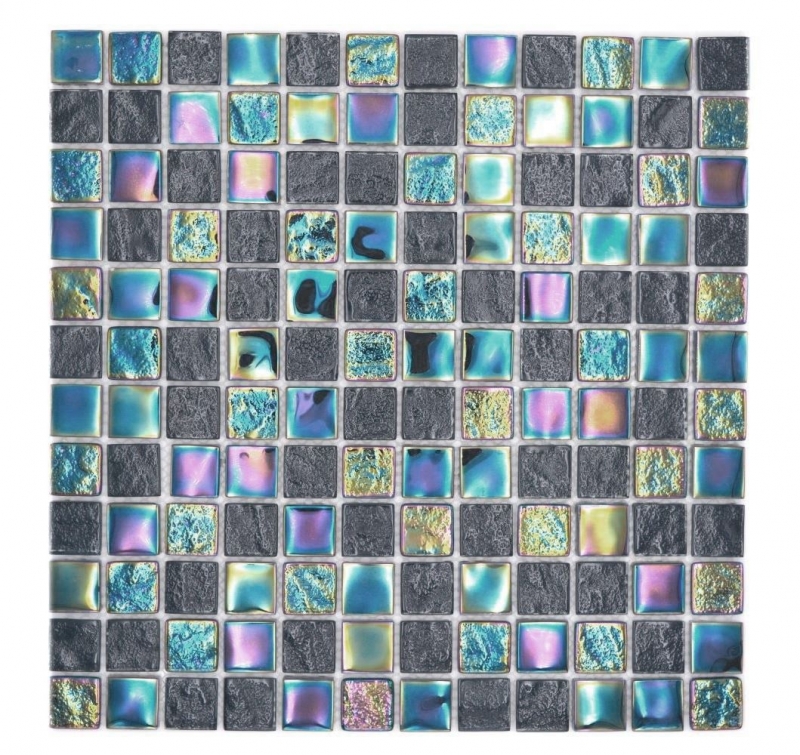 Mano patrón de vidrio mosaico mosaico azulejo pequeño flip flop iridiscente negro zafiro multicolor MOS65-S65_m