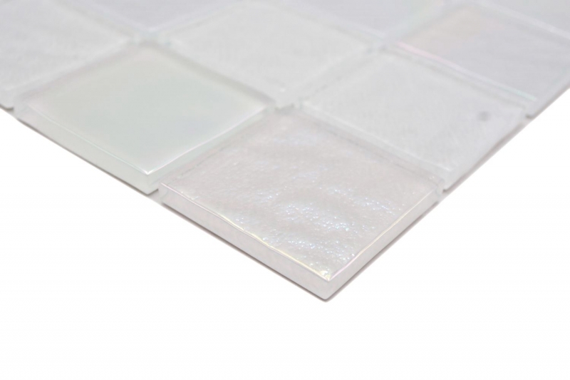 Mano patrón de mosaico de vidrio mosaico azulejo medio flip flop iridiscente blanco multicolor MOS66-S10-48_m