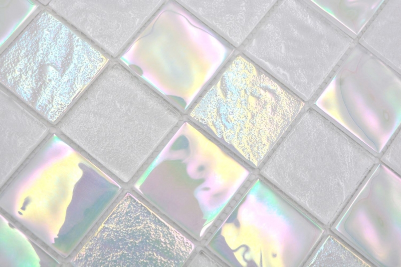 Mano patrón de mosaico de vidrio mosaico azulejo medio flip flop iridiscente blanco multicolor MOS66-S10-48_m