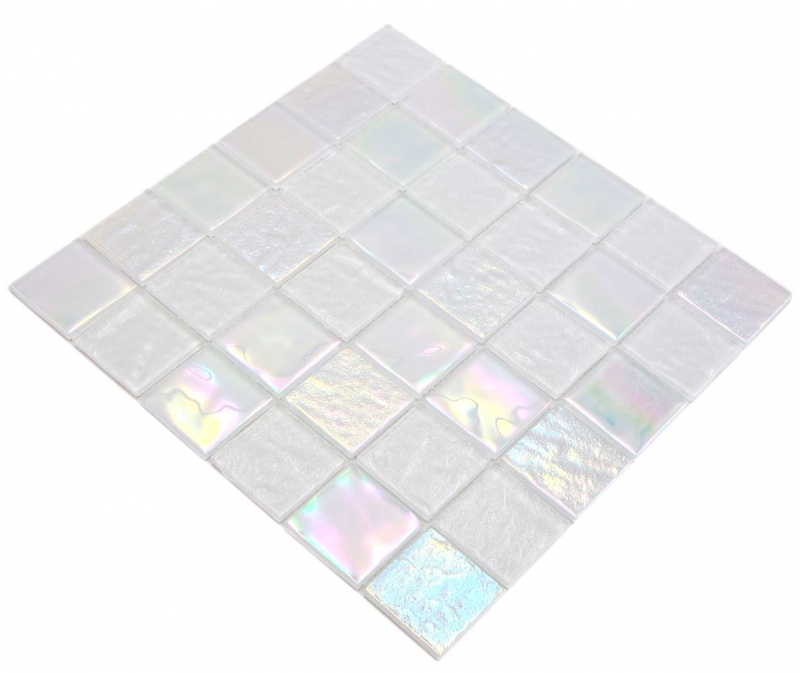 Mano patrón de mosaico de vidrio mosaico azulejo medio flip flop iridiscente blanco multicolor MOS66-S10-48_m