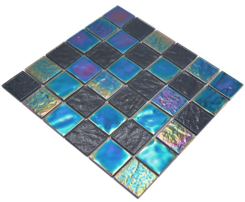 Muestra de mano mosaico de vidrio mosaico azulejo medio flip flop iridiscente negro multicolor MOS66-S65-48_m