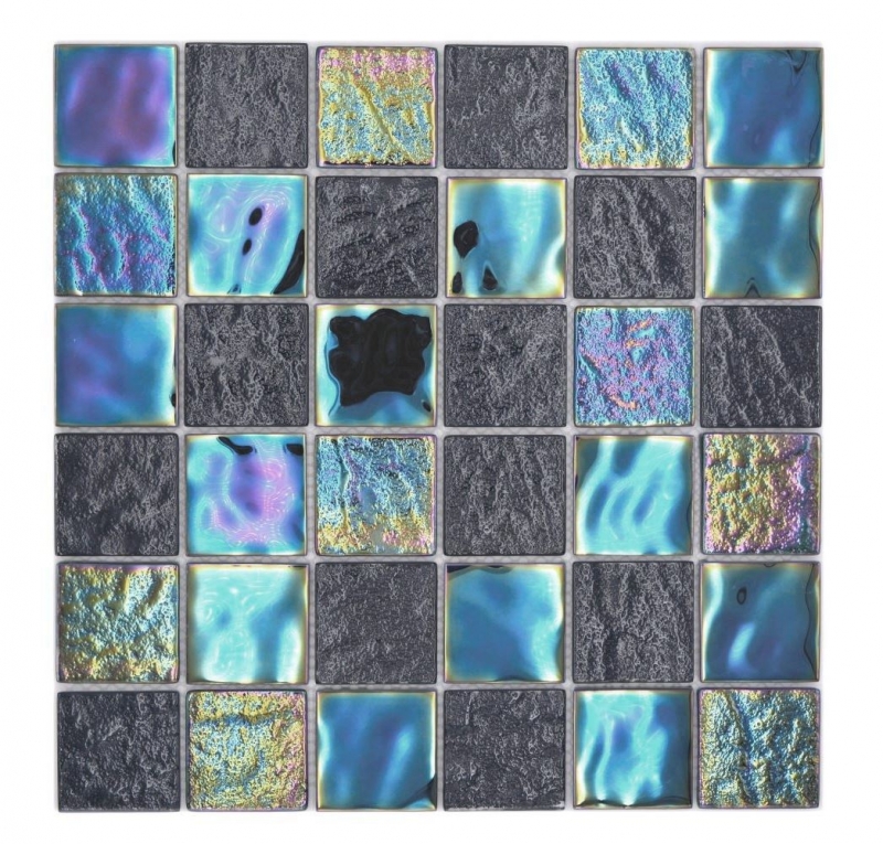 Muestra de mano mosaico de vidrio mosaico azulejo medio flip flop iridiscente negro multicolor MOS66-S65-48_m