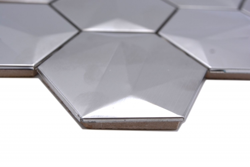 Muestra de mano acero inoxidable Hexágono mosaico azulejos Hexágono 3D acero Titanio brillante/mate MOS128-SB_m