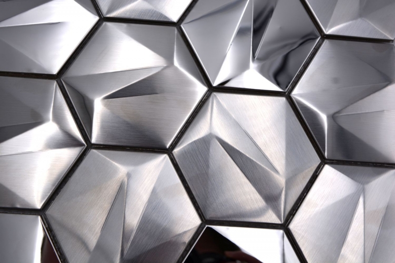 Muestra de mano acero inoxidable Hexágono mosaico azulejos Hexágono 3D acero Titanio brillante/mate MOS128-SB_m