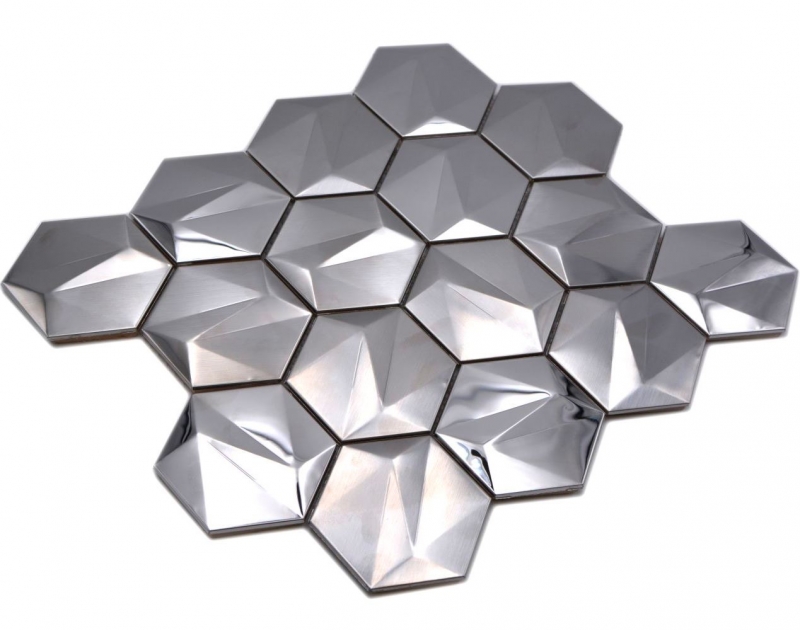 Muestra de mano acero inoxidable Hexágono mosaico azulejos Hexágono 3D acero Titanio brillante/mate MOS128-SB_m