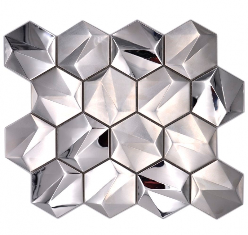 Muestra de mano acero inoxidable Hexágono mosaico azulejos Hexágono 3D acero Titanio brillante/mate MOS128-SB_m