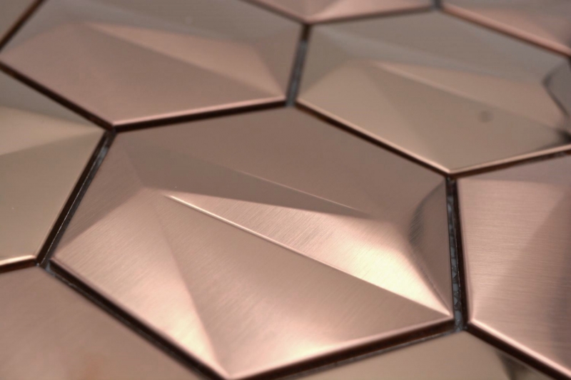 Mano patrón de acero inoxidable hexágono mosaico azulejos 3D acero oro rosa brillante/matt MOS128-BR_m