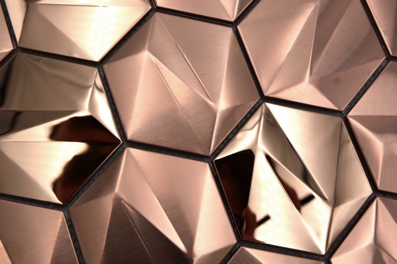 Mano patrón de acero inoxidable hexágono mosaico azulejos 3D acero oro rosa brillante/matt MOS128-BR_m