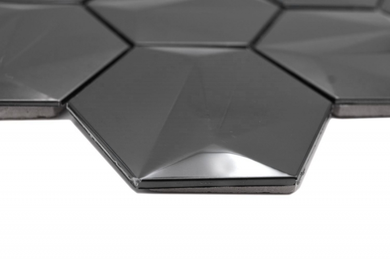 Muestra de mano acero inoxidable hexágono mosaico azulejos 3D acero tungsteno brillante/mate MOS128-PL_m