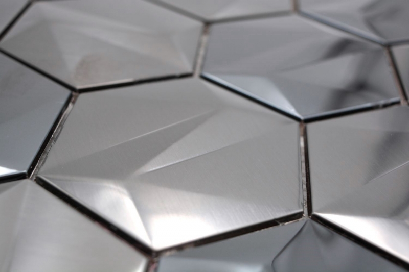 Muestra de mano acero inoxidable hexágono mosaico azulejos 3D acero tungsteno brillante/mate MOS128-PL_m