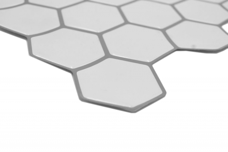 Muestra de mano vinilo autoadhesivo lámina mosaico aspecto hexágono blanco MOS200-H01_m