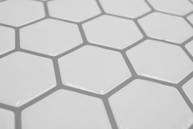 Muestra de mano vinilo autoadhesivo lámina mosaico aspecto hexágono blanco MOS200-H01_m