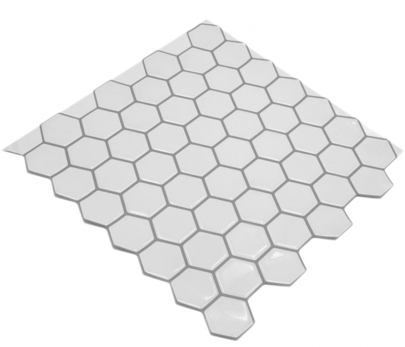 Muestra de mano vinilo autoadhesivo lámina mosaico aspecto hexágono blanco MOS200-H01_m