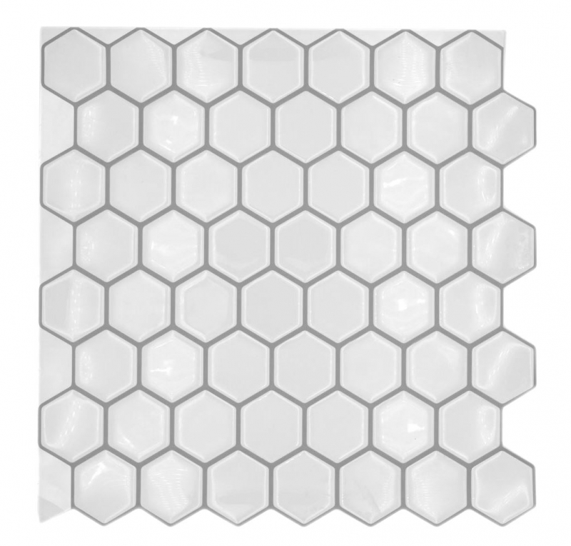 Muestra de mano vinilo autoadhesivo lámina mosaico aspecto hexágono blanco MOS200-H01_m