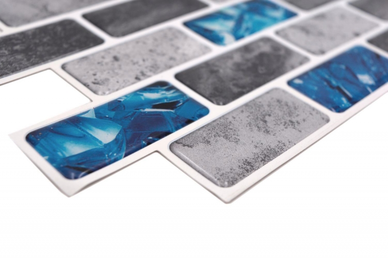 Muestra de mano vinilo autoadhesivo mosaico película rectángulo compuesto gris azul iridiscente MOS200-MS8_m